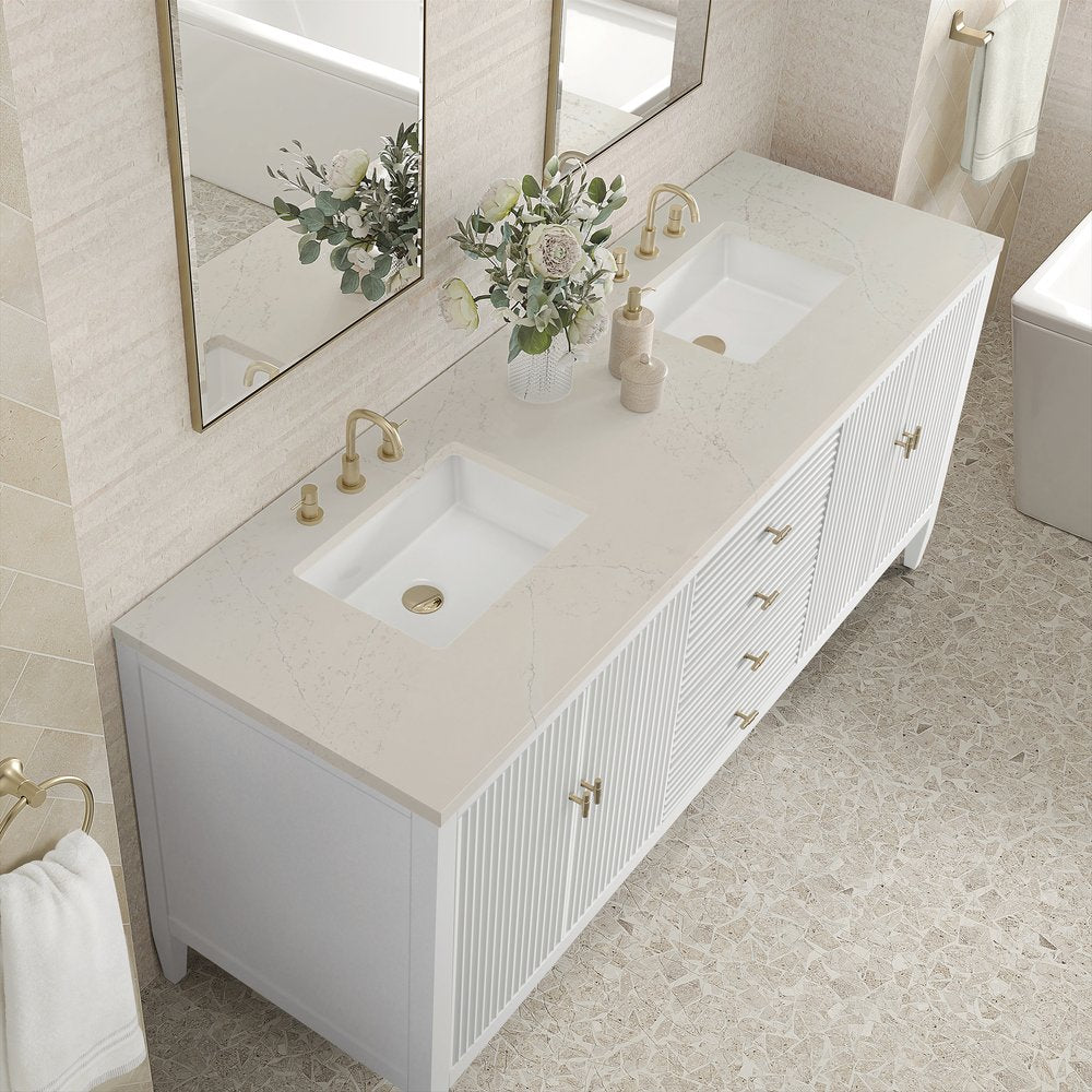 James Martin - Myrrin 72" Vanity, Bright White, w/ 3 CM Siberian Silestone Top - 485-V72-BW-3SFR view 7