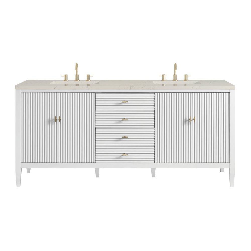 James Martin - Myrrin 72" Vanity, Bright White, w/ 3 CM Siberian Silestone Top w/FreePower Wireless Charger - 485-V72-BW-FSFR view 1