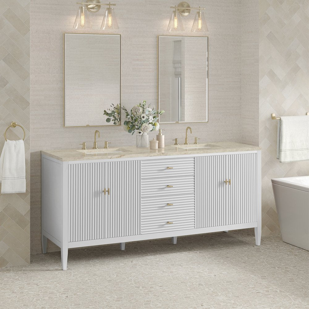 James Martin - Myrrin 72" Vanity, Bright White, w/ 3 CM Tajnar Eclos Top - 485-V72-BW-3TJR view 4