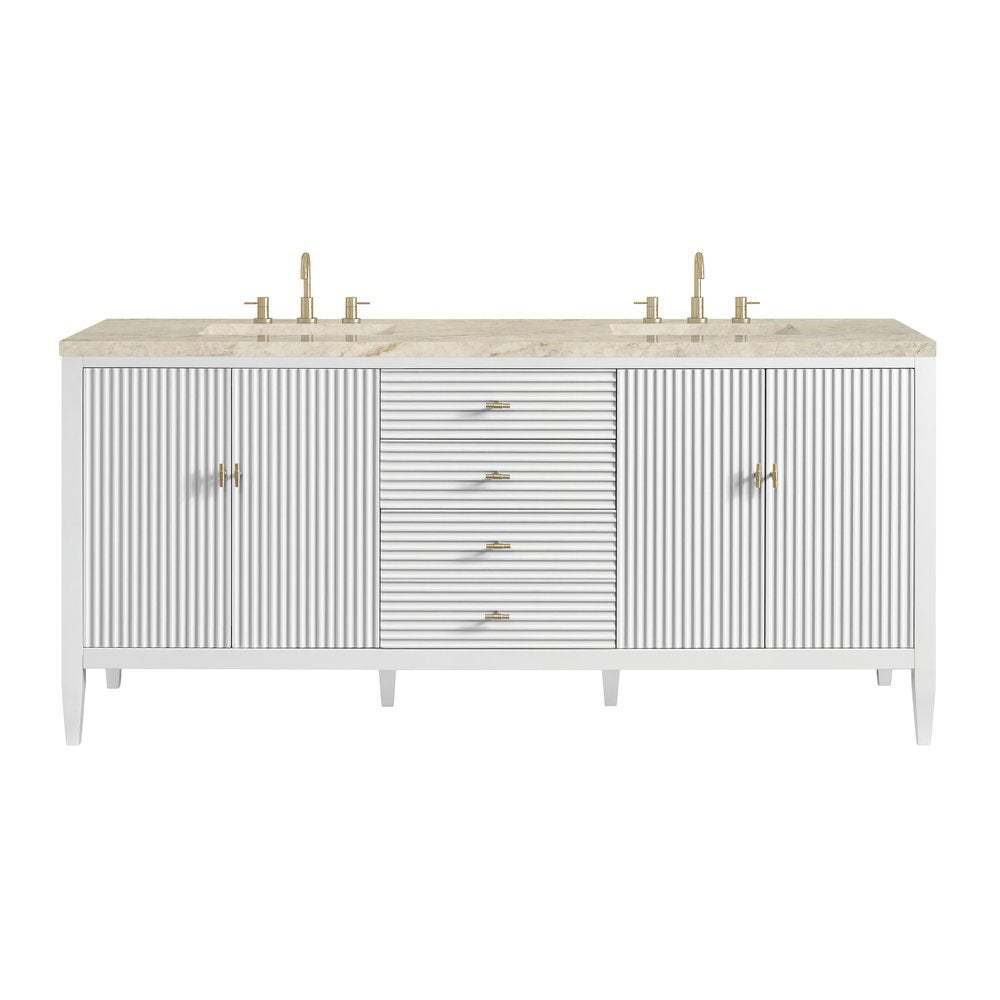 James Martin - Myrrin 72" Vanity, Bright White, w/ 3 CM Tajnar Eclos Top w/FreePower Wireless Charger - 485-V72-BW-FTJR view 1