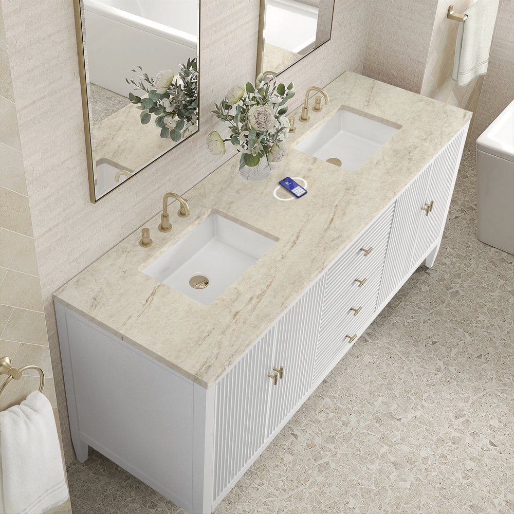 James Martin - Myrrin 72" Vanity, Bright White, w/ 3 CM Tajnar Eclos Top w/FreePower Wireless Charger - 485-V72-BW-FTJR view 7