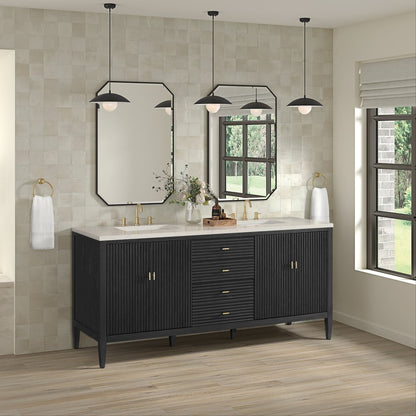James Martin - Myrrin 72" Vanity, Carbon Oak, w/ 3 CM Siberian Silestone Top - 485-V72-CBO-3SFR view 4