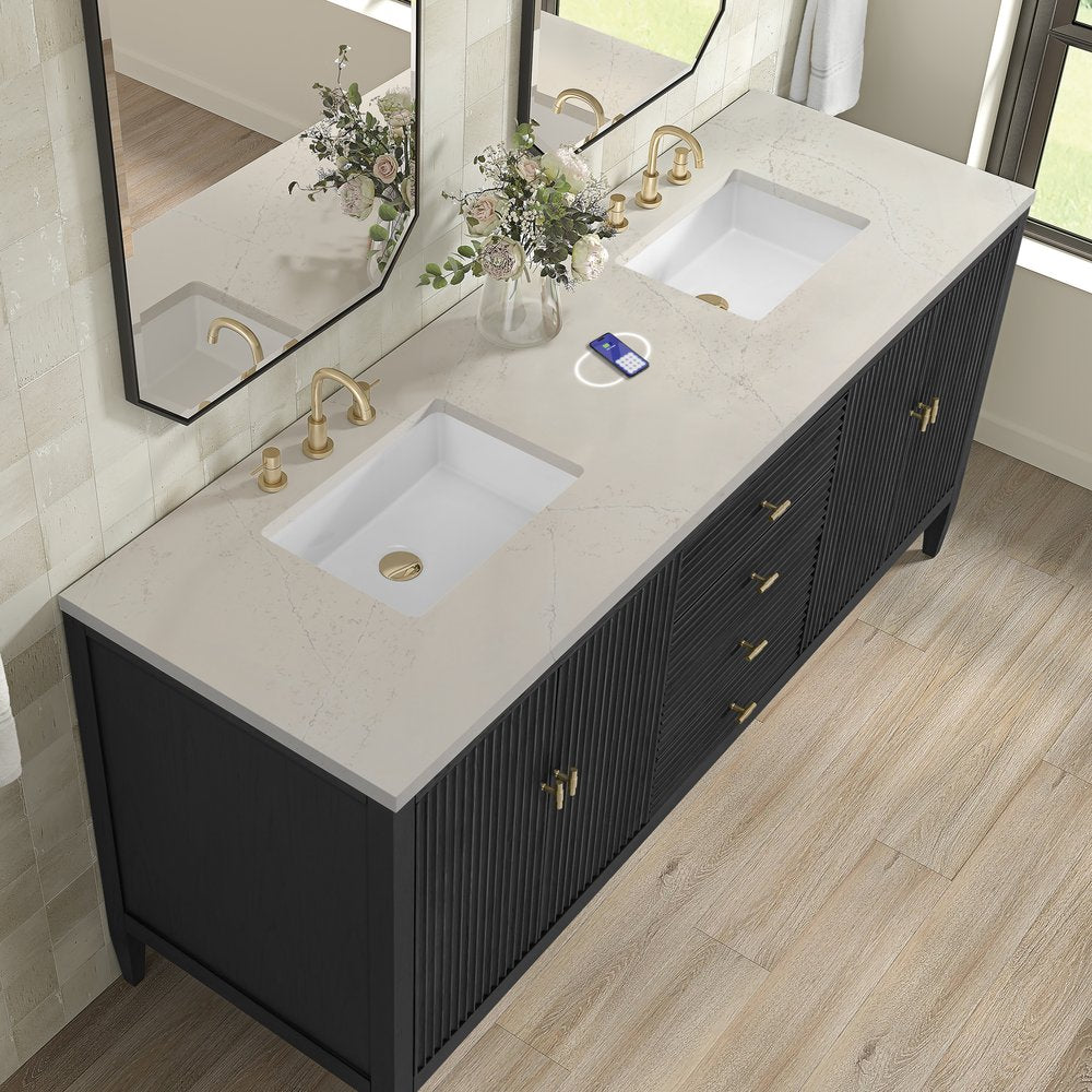 James Martin - Myrrin 72" Vanity, Carbon Oak, w/ 3 CM Siberian Silestone Top w/FreePower Wireless Charger - 485-V72-CBO-FSFR view 7