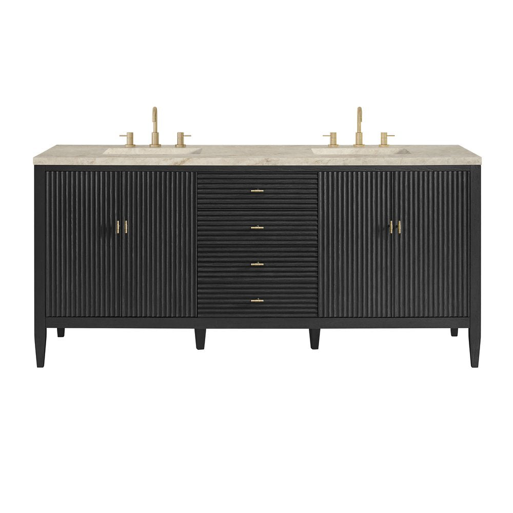 James Martin - Myrrin 72" Vanity, Carbon Oak, w/ 3 CM Tajnar Eclos Top - 485-V72-CBO-3TJR view 1
