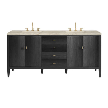 James Martin - Myrrin 72" Vanity, Carbon Oak, w/ 3 CM Tajnar Eclos Top w/FreePower Wireless Charger - 485-V72-CBO-FTJR view 1
