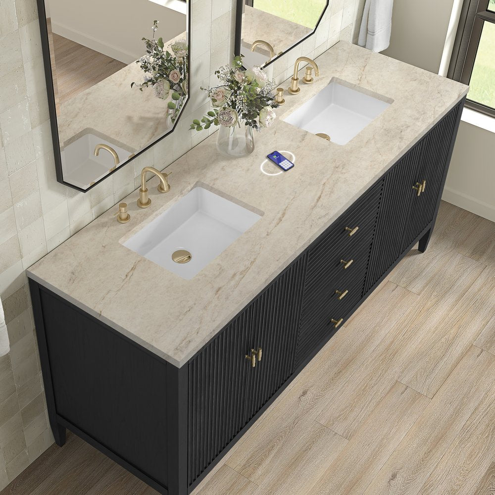 James Martin - Myrrin 72" Vanity, Carbon Oak, w/ 3 CM Tajnar Eclos Top w/FreePower Wireless Charger - 485-V72-CBO-FTJR view 7