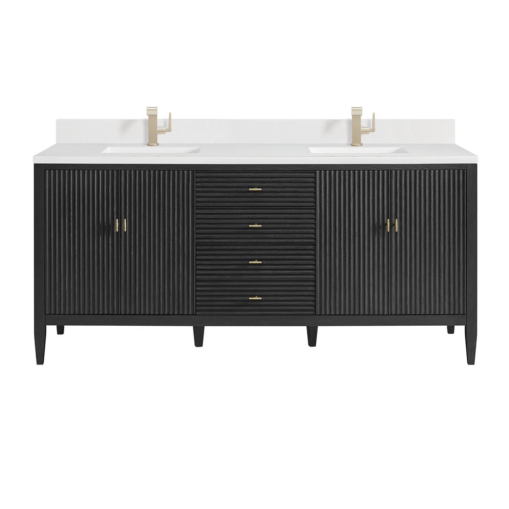 James Martin - Myrrin 72" Vanity, Carbon Oak w/ Single Hole 3 CM White Zeus Silestone Top & Backsplash - 485-V72-CBO-1WZ view 1