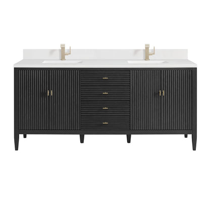 James Martin - Myrrin 72" Vanity, Carbon Oak w/ Single Hole 3 CM White Zeus Silestone Top & Backsplash - 485-V72-CBO-1WZ view 1