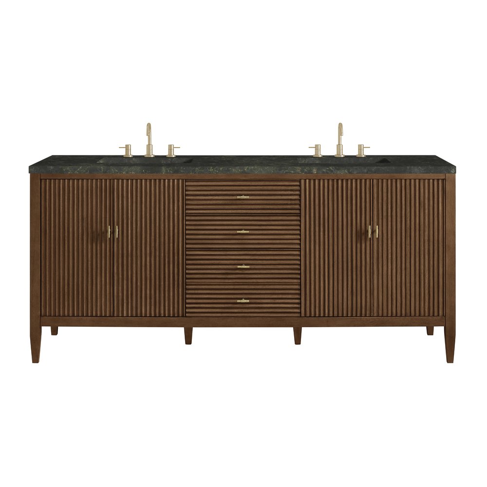 James Martin - Myrrin 72" Vanity, Mid Century Walnut, w/ 3 CM Phantome Eclos Top - 485-V72-WLT-3PHT view 1