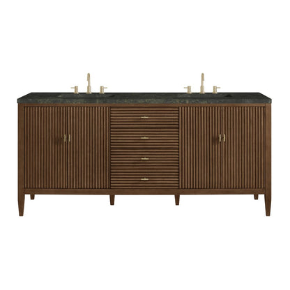 James Martin - Myrrin 72" Vanity, Mid Century Walnut, w/ 3 CM Phantome Eclos Top - 485-V72-WLT-3PHT view 1