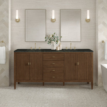 James Martin - Myrrin 72" Vanity, Mid Century Walnut, w/ 3 CM Phantome Eclos Top - 485-V72-WLT-3PHT view 3