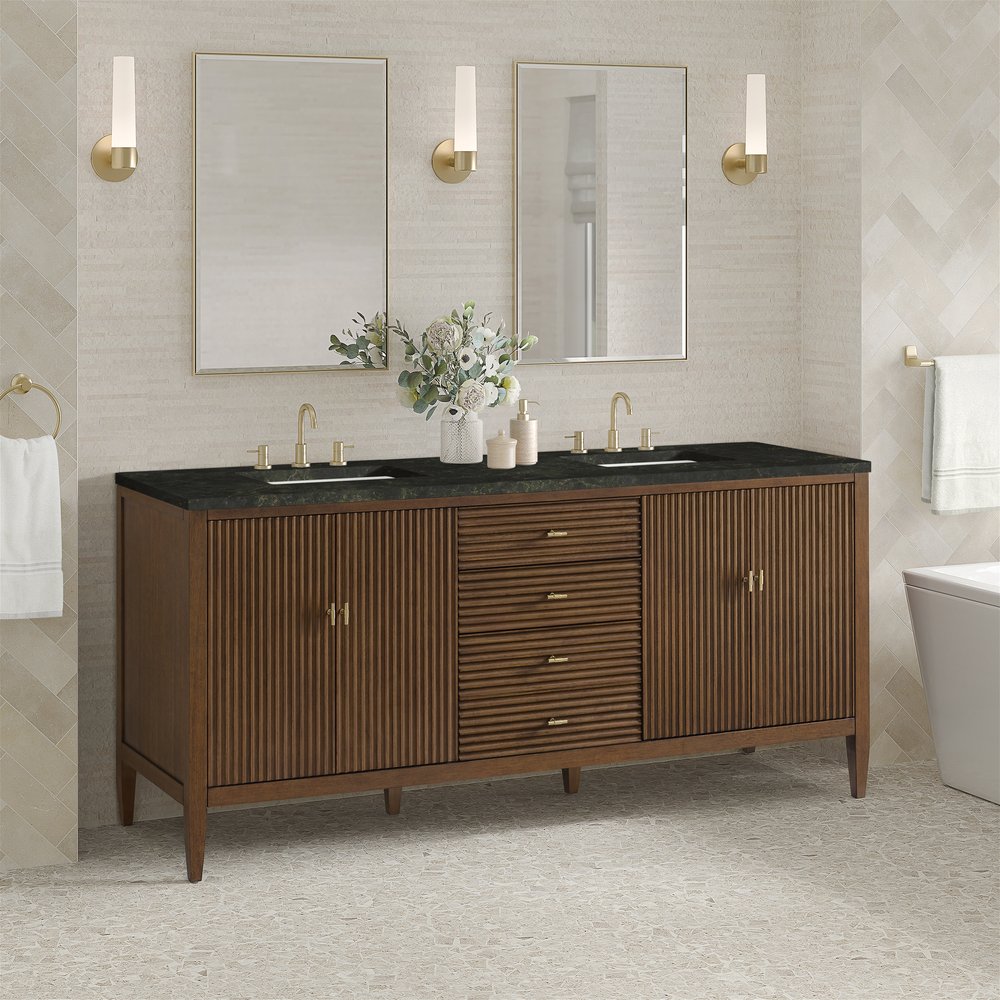 James Martin - Myrrin 72" Vanity, Mid Century Walnut, w/ 3 CM Phantome Eclos Top - 485-V72-WLT-3PHT view 4