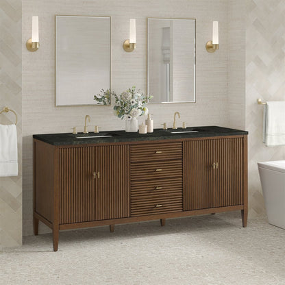 James Martin - Myrrin 72" Vanity, Mid Century Walnut, w/ 3 CM Phantome Eclos Top - 485-V72-WLT-3PHT view 4
