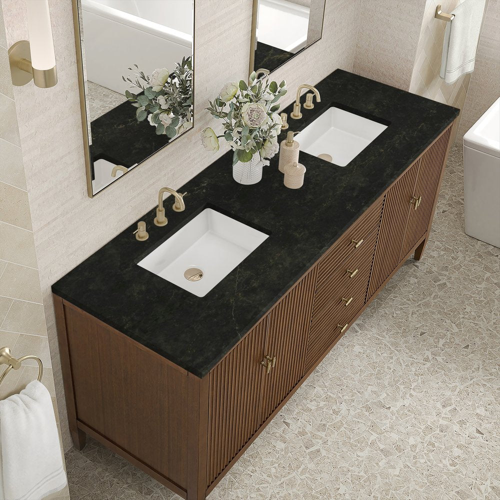 James Martin - Myrrin 72" Vanity, Mid Century Walnut, w/ 3 CM Phantome Eclos Top - 485-V72-WLT-3PHT view 7