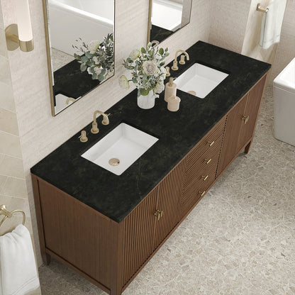 James Martin - Myrrin 72" Vanity, Mid Century Walnut, w/ 3 CM Phantome Eclos Top - 485-V72-WLT-3PHT view 7