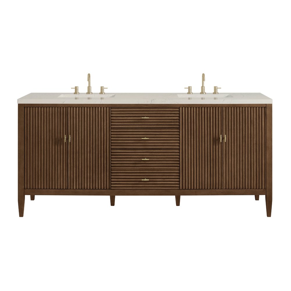 James Martin - Myrrin 72" Vanity, Mid Century Walnut, w/ 3 CM Siberian Silestone Top - 485-V72-WLT-3SFR view 1