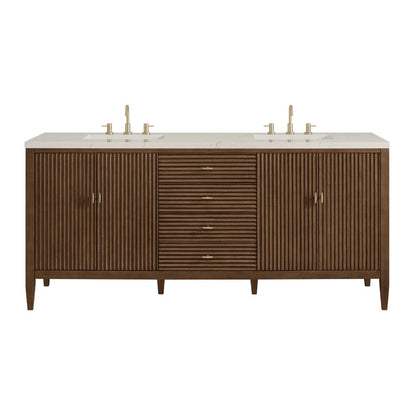 James Martin - Myrrin 72" Vanity, Mid Century Walnut, w/ 3 CM Siberian Silestone Top - 485-V72-WLT-3SFR view 1
