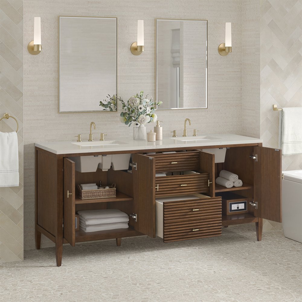 James Martin - Myrrin 72" Vanity, Mid Century Walnut, w/ 3 CM Siberian Silestone Top - 485-V72-WLT-3SFR view 5