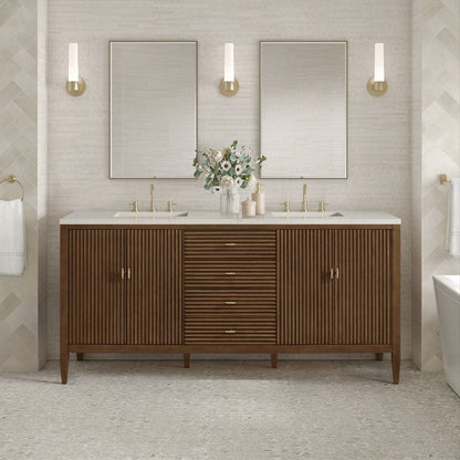 James Martin - Myrrin 72" Vanity, Mid Century Walnut, w/ 3 CM Siberian Silestone Top w/FreePower Wireless Charger - 485-V72-WLT-FSFR view 3