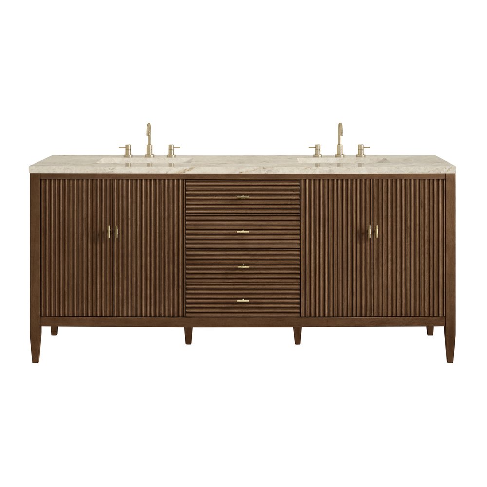 James Martin - Myrrin 72" Vanity, Mid Century Walnut, w/ 3 CM Tajnar Eclos Top - 485-V72-WLT-3TJR view 1