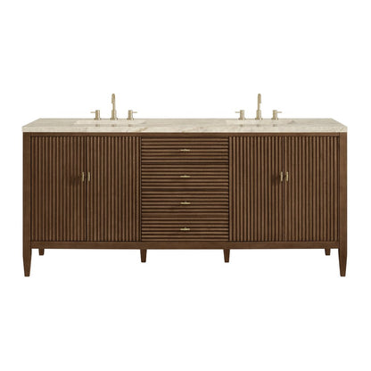 James Martin - Myrrin 72" Vanity, Mid Century Walnut, w/ 3 CM Tajnar Eclos Top - 485-V72-WLT-3TJR view 1