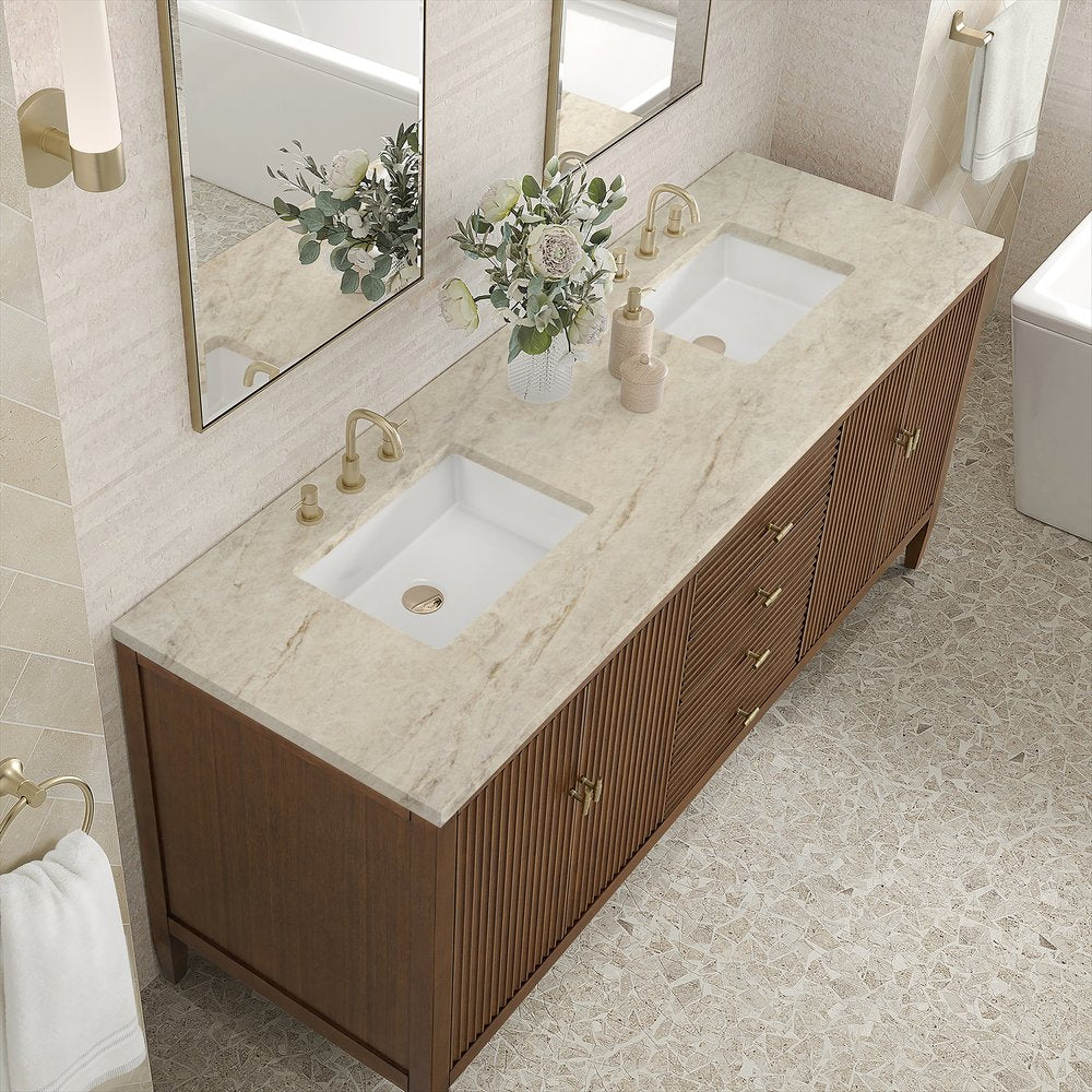 James Martin - Myrrin 72" Vanity, Mid Century Walnut, w/ 3 CM Tajnar Eclos Top - 485-V72-WLT-3TJR view 7