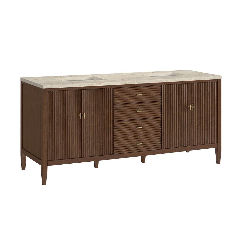 James Martin - Myrrin 72" Vanity, Mid Century Walnut, w/ 3 CM Tajnar Eclos Top w/FreePower Wireless Charger - 485-V72-WLT-FTJR view 10