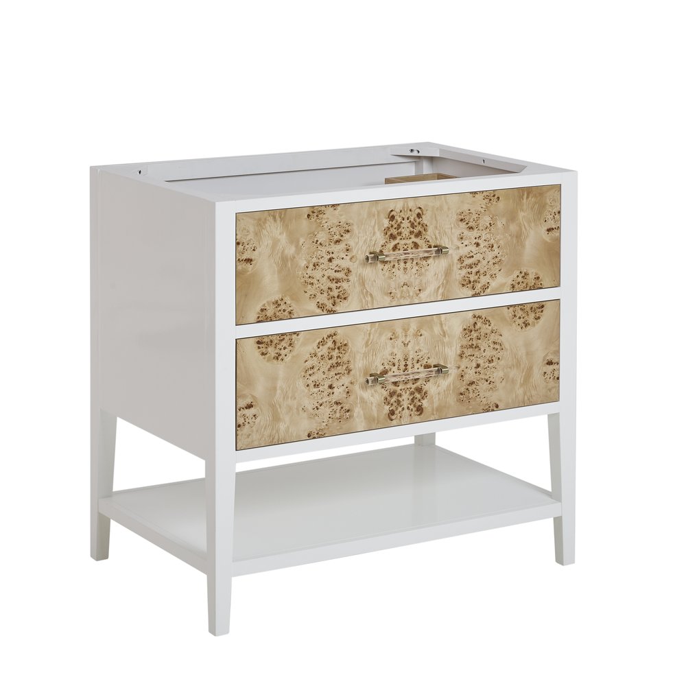 James Martin - Olena 36" Single Vanity, Light Mappa Burl and Polished White - D804-V36-LMB view 1