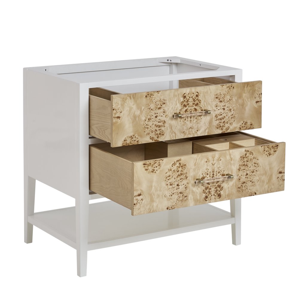 James Martin - Olena 36" Single Vanity, Light Mappa Burl and Polished White - D804-V36-LMB view 3