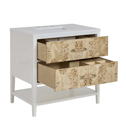 James Martin - Olena 36" Single Vanity, Light Mappa Burl and Polished White - D804-V36-LMB view 4