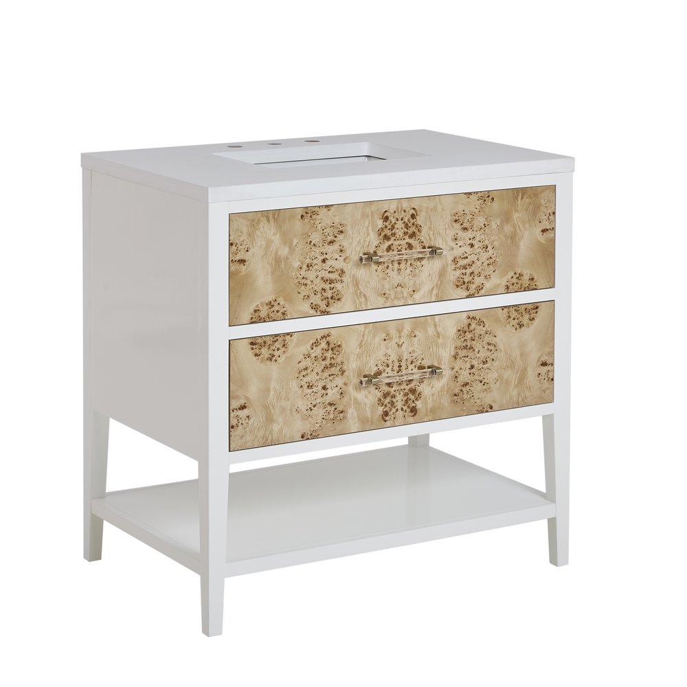 James Martin - Olena 36" Single Vanity, Light Mappa Burl and Polished White - D804-V36-LMB view 6