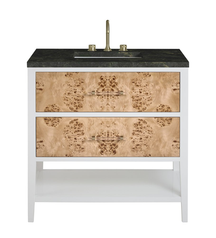 James Martin - Olena 36" Single Vanity, Light Mappa Burl and Polished White, w/ 3 CM Phantome Eclos Top - D804-V36-LMB-3PHT view 1