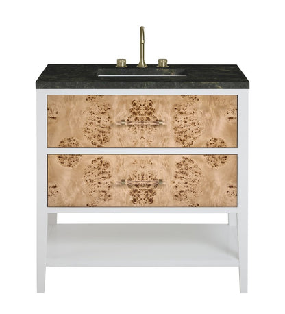 James Martin - Olena 36" Single Vanity, Light Mappa Burl and Polished White, w/ 3 CM Phantome Eclos Top - D804-V36-LMB-3PHT view 1
