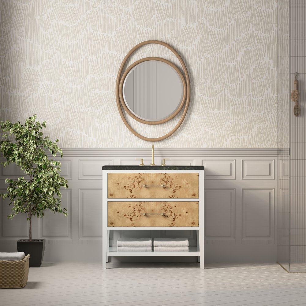 James Martin - Olena 36" Single Vanity, Light Mappa Burl and Polished White, w/ 3 CM Phantome Eclos Top - D804-V36-LMB-3PHT view 3