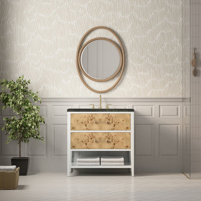 James Martin - Olena 36" Single Vanity, Light Mappa Burl and Polished White, w/ 3 CM Phantome Eclos Top - D804-V36-LMB-3PHT view 3
