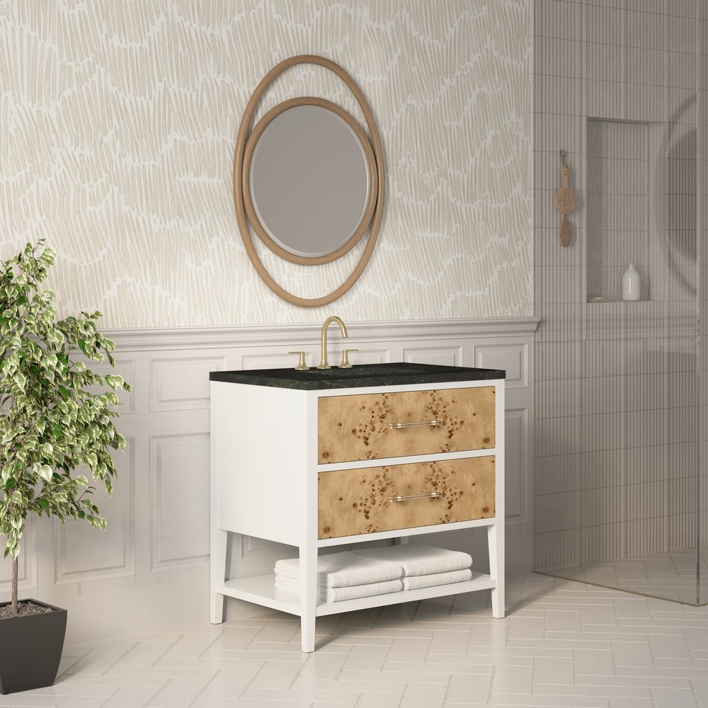 James Martin - Olena 36" Single Vanity, Light Mappa Burl and Polished White, w/ 3 CM Phantome Eclos Top - D804-V36-LMB-3PHT view 4