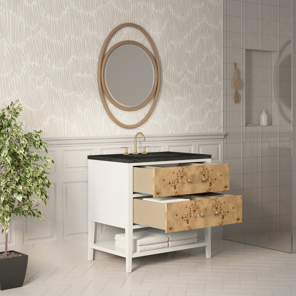 James Martin - Olena 36" Single Vanity, Light Mappa Burl and Polished White, w/ 3 CM Phantome Eclos Top - D804-V36-LMB-3PHT view 5