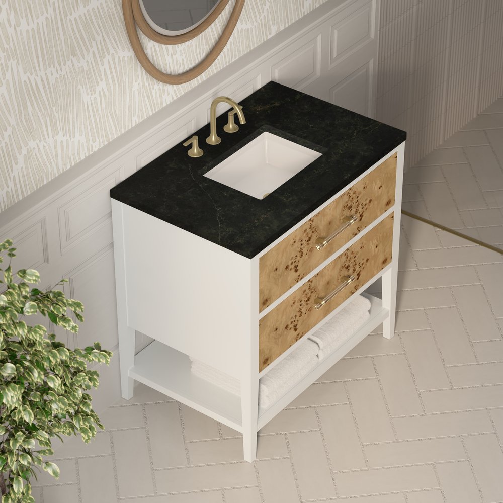 James Martin - Olena 36" Single Vanity, Light Mappa Burl and Polished White, w/ 3 CM Phantome Eclos Top - D804-V36-LMB-3PHT view 7
