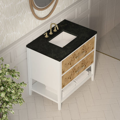 James Martin - Olena 36" Single Vanity, Light Mappa Burl and Polished White, w/ 3 CM Phantome Eclos Top - D804-V36-LMB-3PHT view 7