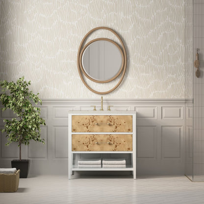 James Martin - Olena 36" Single Vanity, Light Mappa Burl and Polished White, w/ 3 CM Siberian Silestone Top - D804-V36-LMB-3SFR view 3