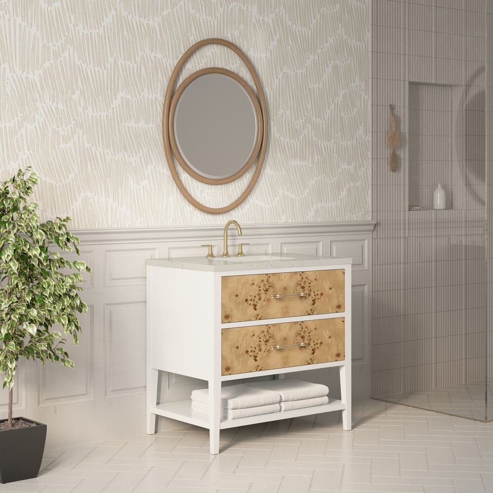 James Martin - Olena 36" Single Vanity, Light Mappa Burl and Polished White, w/ 3 CM Siberian Silestone Top - D804-V36-LMB-3SFR view 4