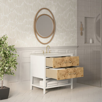 James Martin - Olena 36" Single Vanity, Light Mappa Burl and Polished White, w/ 3 CM Siberian Silestone Top - D804-V36-LMB-3SFR view 5