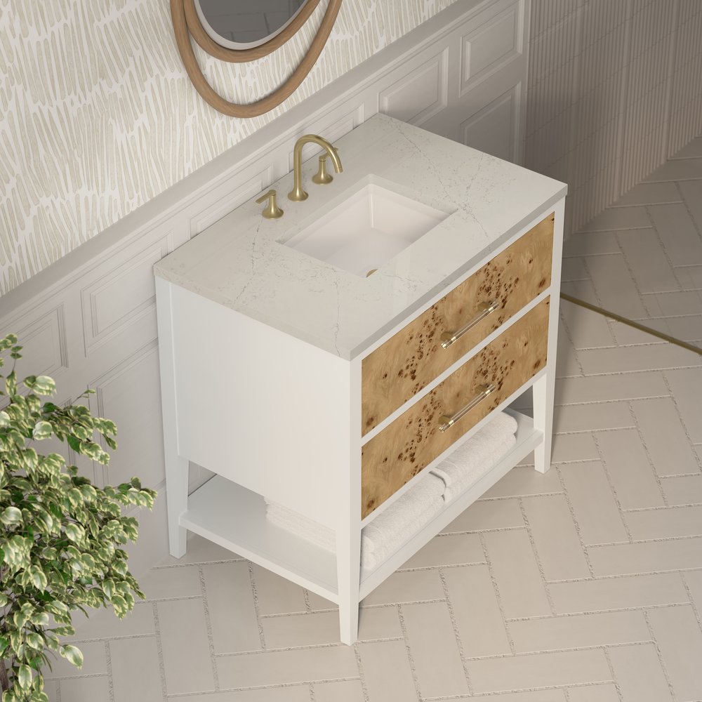 James Martin - Olena 36" Single Vanity, Light Mappa Burl and Polished White, w/ 3 CM Siberian Silestone Top - D804-V36-LMB-3SFR view 7