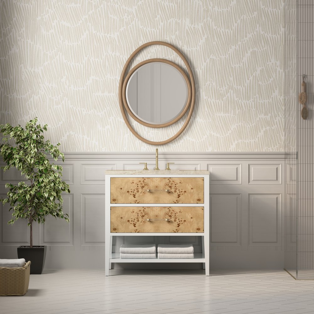 James Martin - Olena 36" Single Vanity, Light Mappa Burl and Polished White, w/ 3 CM Tajnar Eclos Top - D804-V36-LMB-3TJR view 3