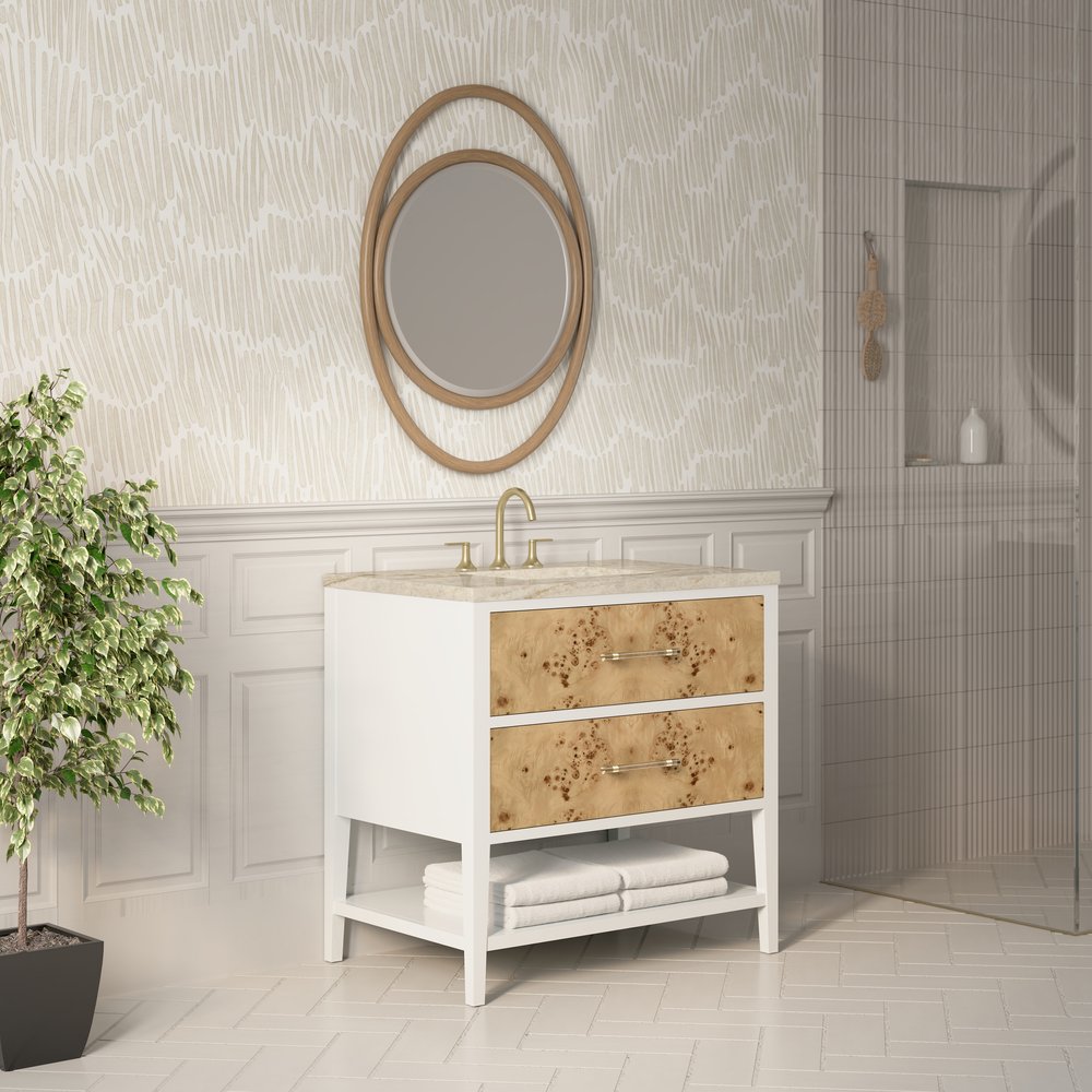 James Martin - Olena 36" Single Vanity, Light Mappa Burl and Polished White, w/ 3 CM Tajnar Eclos Top - D804-V36-LMB-3TJR view 4
