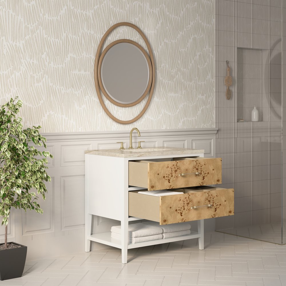 James Martin - Olena 36" Single Vanity, Light Mappa Burl and Polished White, w/ 3 CM Tajnar Eclos Top - D804-V36-LMB-3TJR view 5