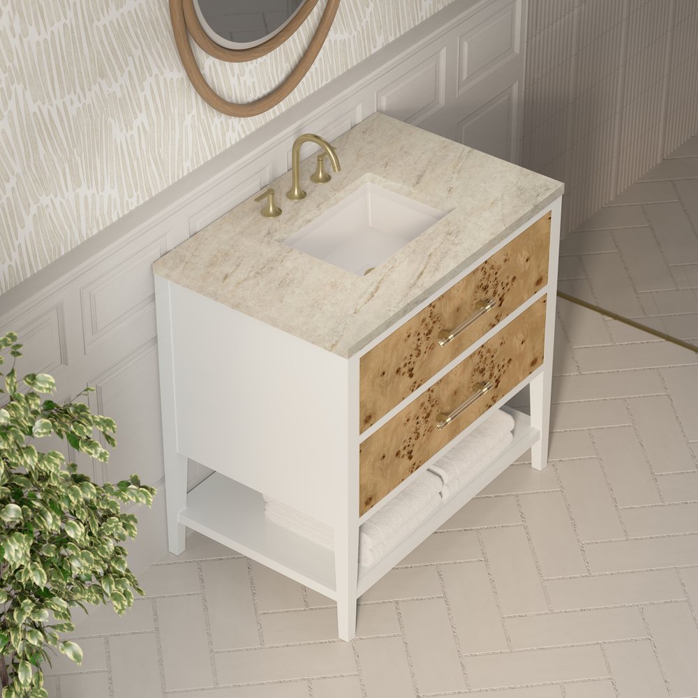 James Martin - Olena 36" Single Vanity, Light Mappa Burl and Polished White, w/ 3 CM Tajnar Eclos Top - D804-V36-LMB-3TJR view 7