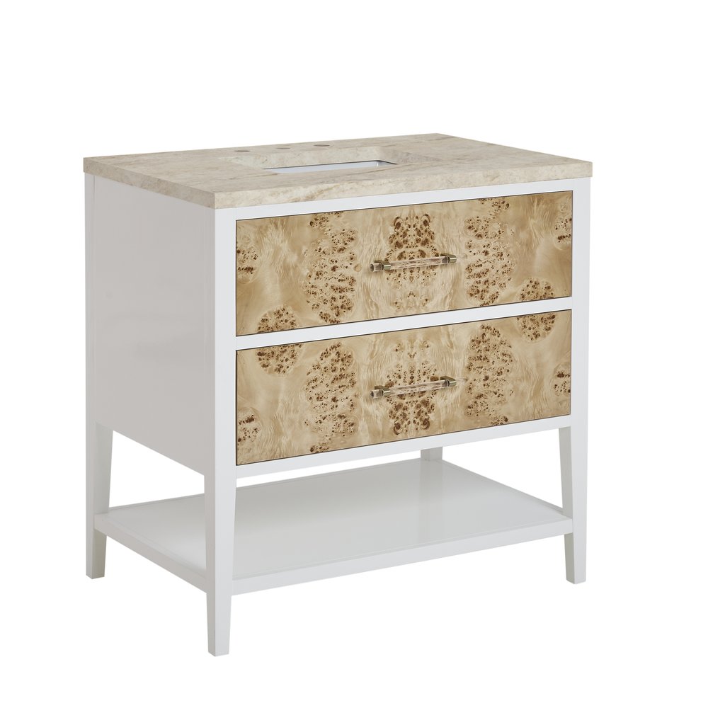 James Martin - Olena 36" Single Vanity, Light Mappa Burl and Polished White, w/ 3 CM Tajnar Eclos Top - D804-V36-LMB-3TJR view 11