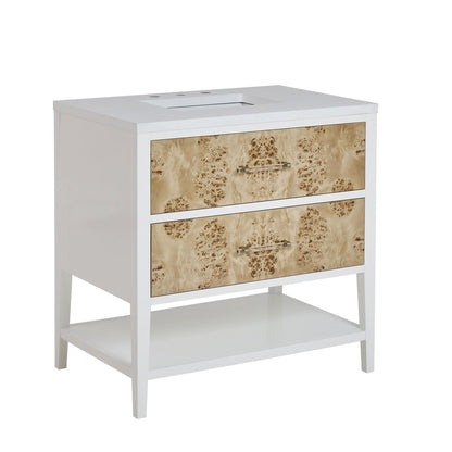 James Martin - Olena 36" Single Vanity, Light Mappa Burl and Polished White w/ 3 CM White Zeus Silestone Top - D804-V36-LMB-3WZ view 12