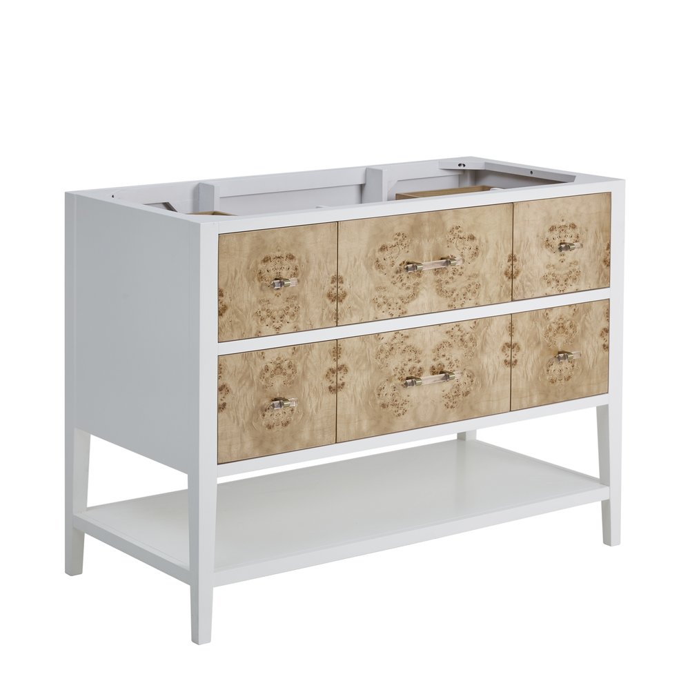 James Martin - Olena 48" Single Vanity, Light Mappa Burl and Polished White - D804-V48-LMB view 1